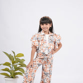 Girls White TShirt, Orange Jacket and Plazo - 3 PC Set