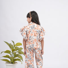 Girls White TShirt, Orange Jacket and Plazo - 3 PC Set