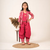 Girls Maroon Dhoti Style Ethnic Set with Jacket – Party & Festive Wear