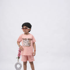 Tom & Jerry Boys’ Coord Set – Cartoon Print T-Shirt & Shorts (Black, Off White, Brown, Pink)