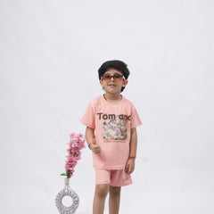 Tom & Jerry Boys’ Coord Set – Cartoon Print T-Shirt & Shorts (Black, Off White, Brown, Pink)
