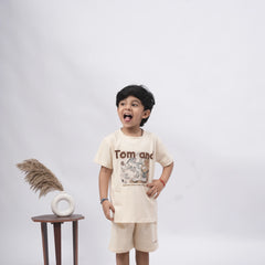 Tom & Jerry Boys’ Coord Set – Cartoon Print T-Shirt & Shorts (Black, Off White, Brown, Pink)