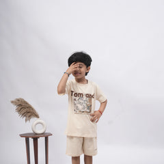 Tom & Jerry Boys’ Coord Set – Cartoon Print T-Shirt & Shorts (Black, Off White, Brown, Pink)