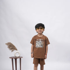 Tom & Jerry Boys’ Coord Set – Cartoon Print T-Shirt & Shorts (Black, Off White, Brown, Pink)