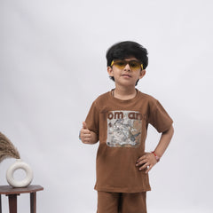 Tom & Jerry Boys’ Coord Set – Cartoon Print T-Shirt & Shorts (Black, Off White, Brown, Pink)