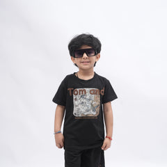 Tom & Jerry Boys’ Coord Set – Cartoon Print T-Shirt & Shorts (Black, Off White, Brown, Pink)