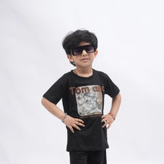 Tom & Jerry Boys’ Coord Set – Cartoon Print T-Shirt & Shorts (Black, Off White, Brown, Pink)
