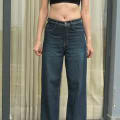 Women’s Dark Blue Wide Leg Jeans – High Waist Relaxed Fit Denim