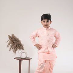Boys Peach Dhoti Kurta with Jacket – Traditional Ethnic Wear for Kids