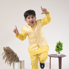 Boys Yellow Kurta Pajama with Nehru Jacket – Kids Festive & Wedding Wear