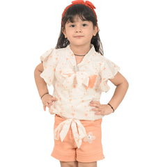 Elegant Girls' Bow-Tie Top and Shorts Combo – Perfect for Summer Days