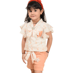 Elegant Girls' Bow-Tie Top and Shorts Combo – Perfect for Summer Days