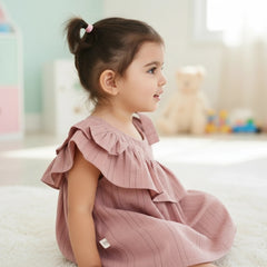 Girls’ Ruffle Frock – Stylish Summer Dress (Pink & Off White)