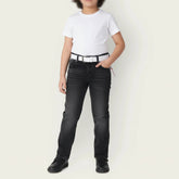 Boys Black Denim Jeans with White Belt – Classic Kids Casual Wear