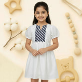 Girls’ Embroidered Panel Frock – Black & White | Cotton Summer Dress