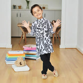 Boys Black & White Embroided Kurta Pyjama Set | Kids Ethnic Wear