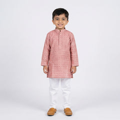 Boys Pink Embroidered Kurta Pajama Set – Traditional Ethnic Wear for Kids
