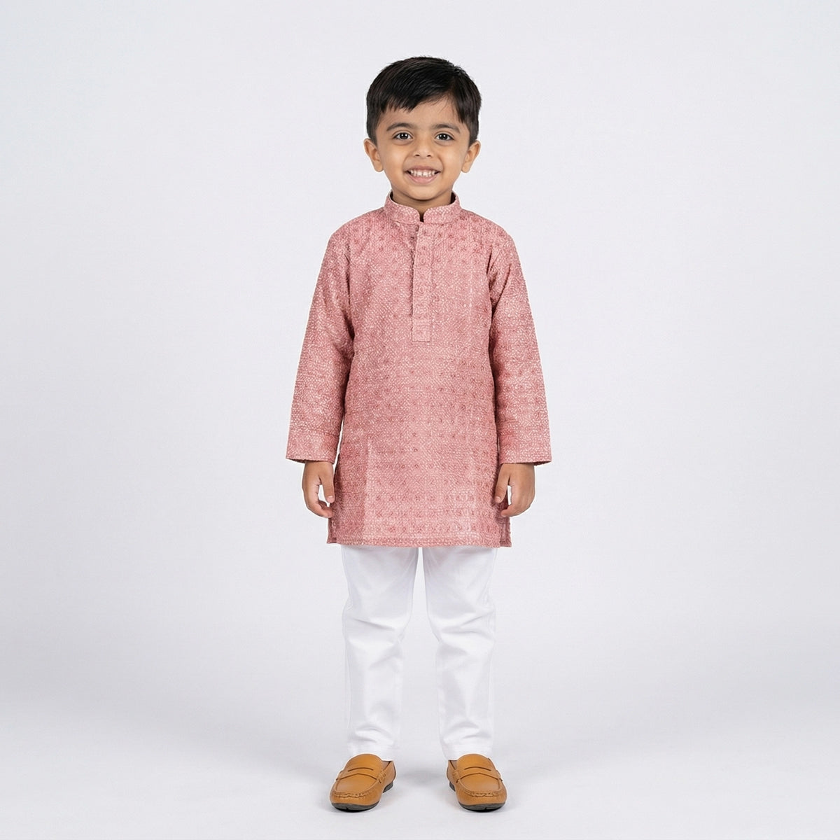 Boys Pink Embroidered Kurta Pajama Set – Traditional Ethnic Wear for Kids