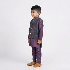 Boys Purple Kurta Pajama with Embroidered Nehru Jacket Set – Traditional Ethnic Wear for Kids