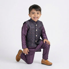 Boys Purple Kurta Pajama with Embroidered Nehru Jacket Set – Traditional Ethnic Wear for Kids