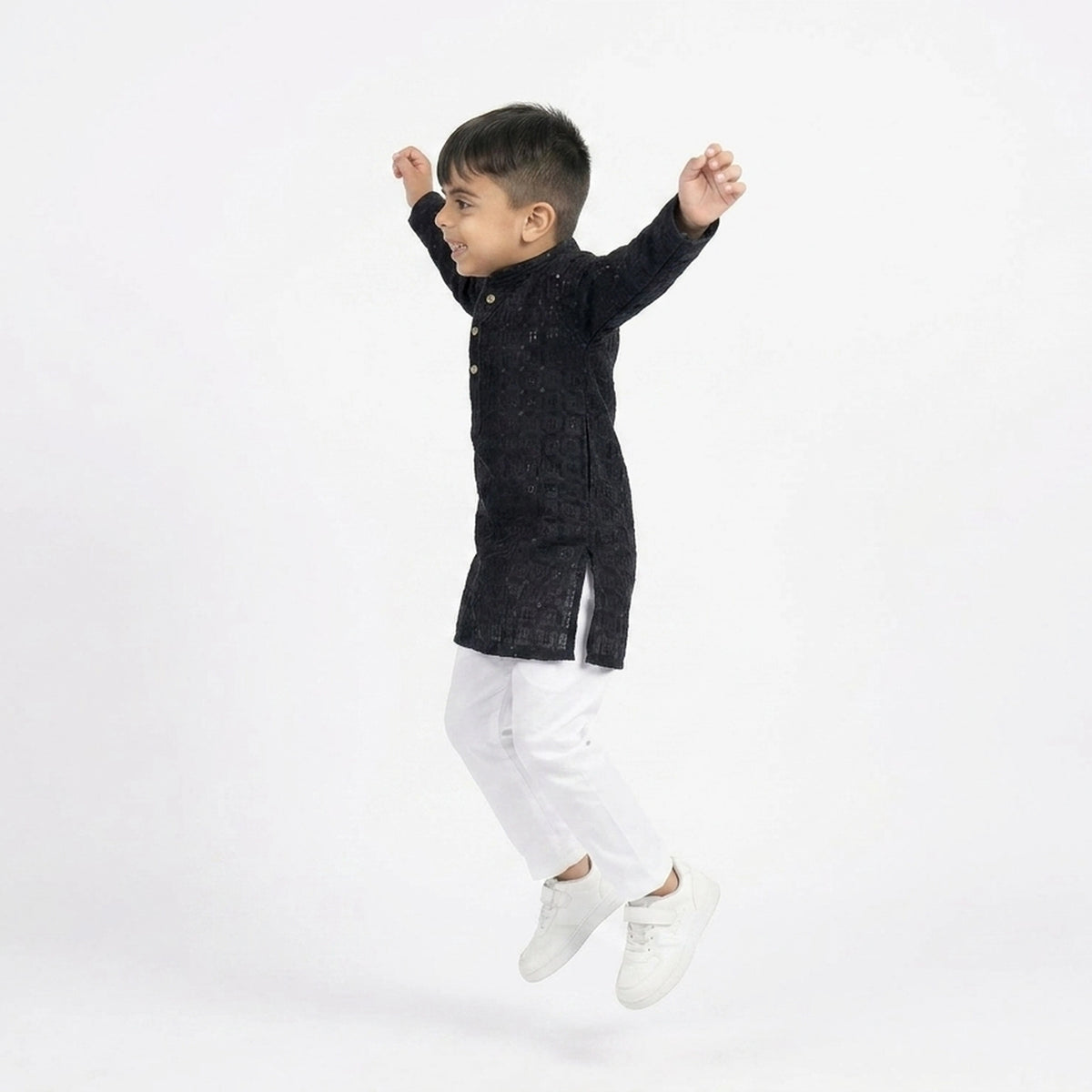 Boys Black Embroidered Kurta Set with White Pajama – Festive & Wedding Ethnic Wear for Kids - image 3