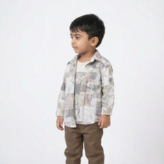 BOYS Printed Shirt with Graphic T-Shirt and Casual Pants Set