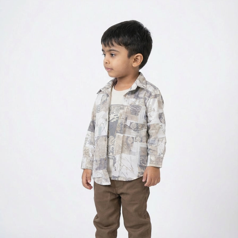 BOYS Printed Shirt with Graphic T-Shirt and Casual Pants Set