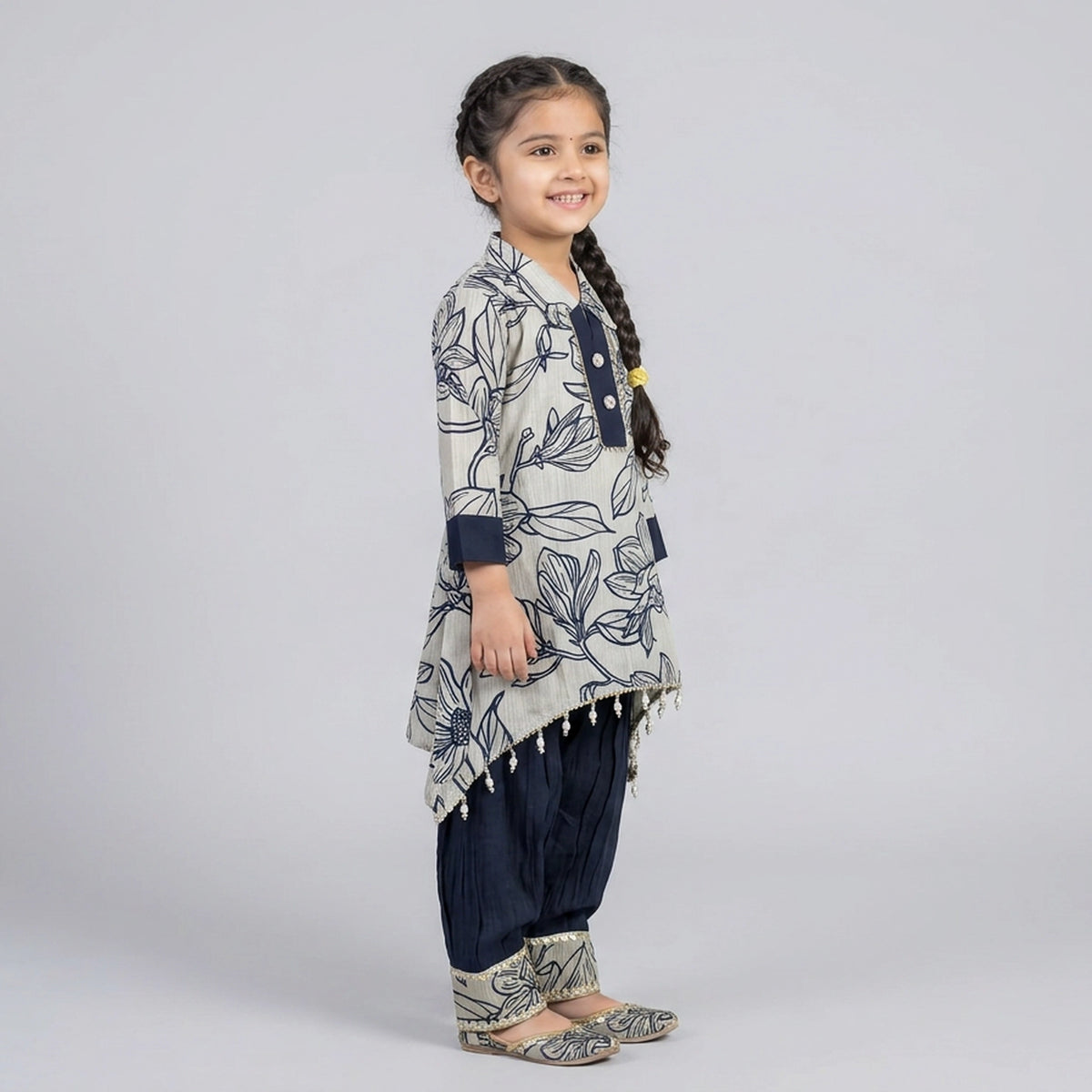 Girls' Maroon Printed Cotton Ethnic Dress