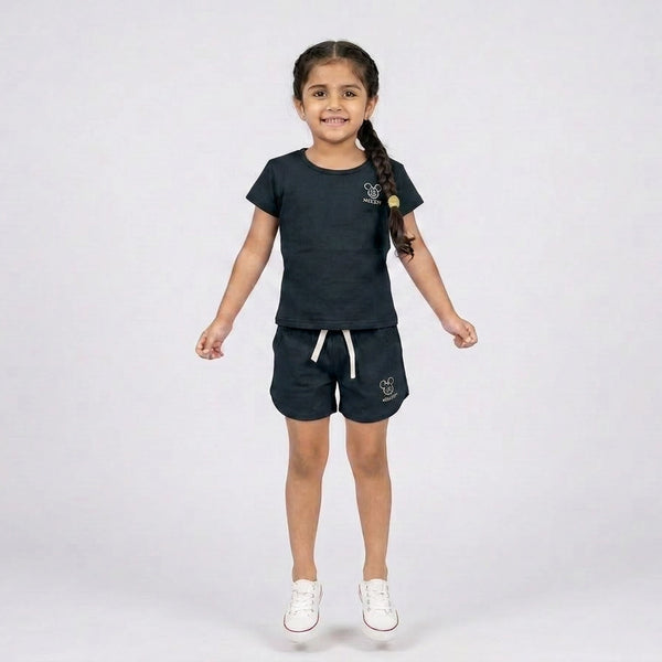 Girls Co-Ord Set – Casual Cotton T-Shirt & Shorts Outfit for Kids