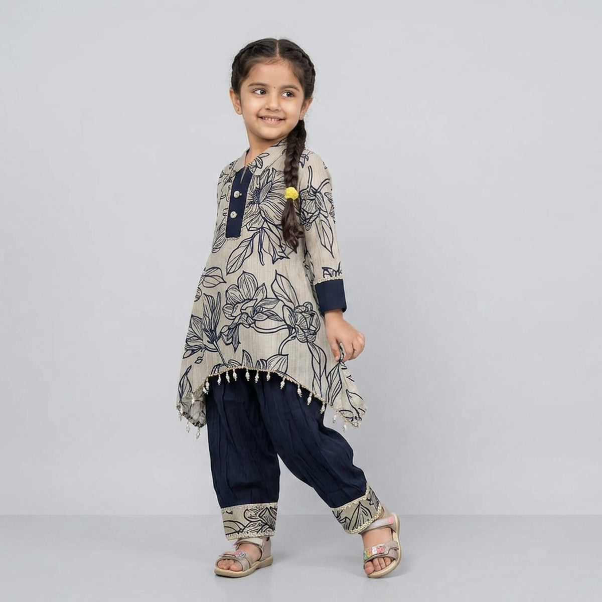 Girls' Maroon Printed Cotton Ethnic Dress