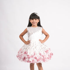 White Floral Gown for Kids - Elegant and Dreamy Party Wear