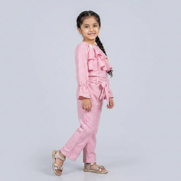 Girl Ruffle Top with Tie-Waist Pants Co-ord Set
