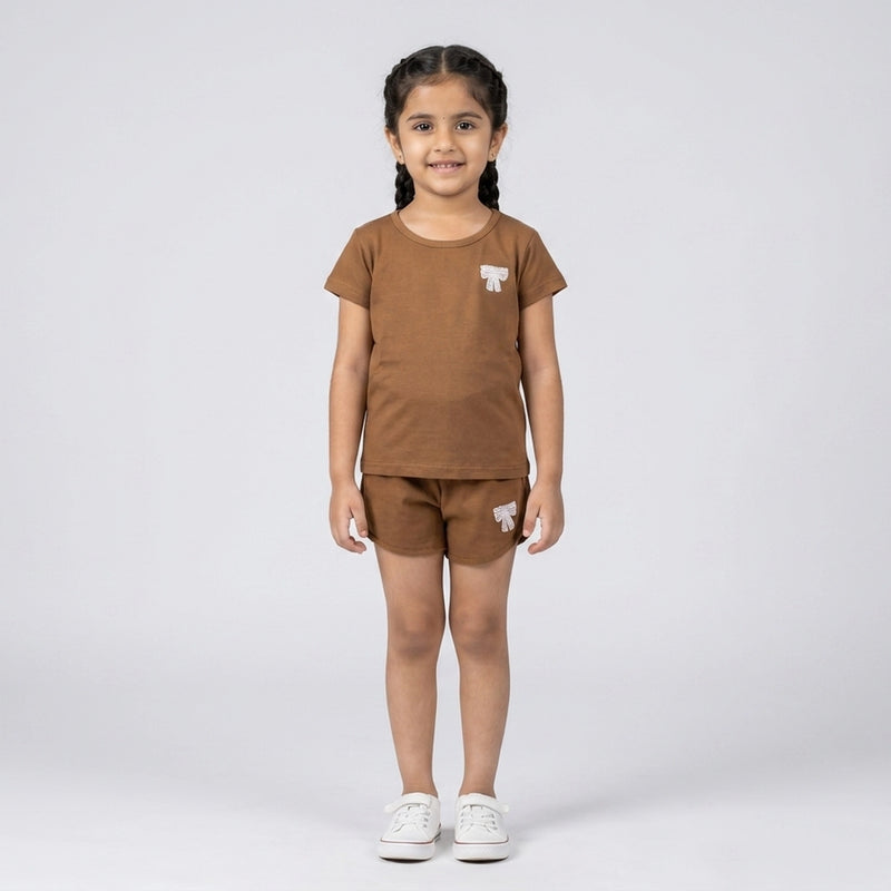 Girls Cotton Co-Ord Set – Cute T-Shirt & Shorts Casual Outfit for Kids