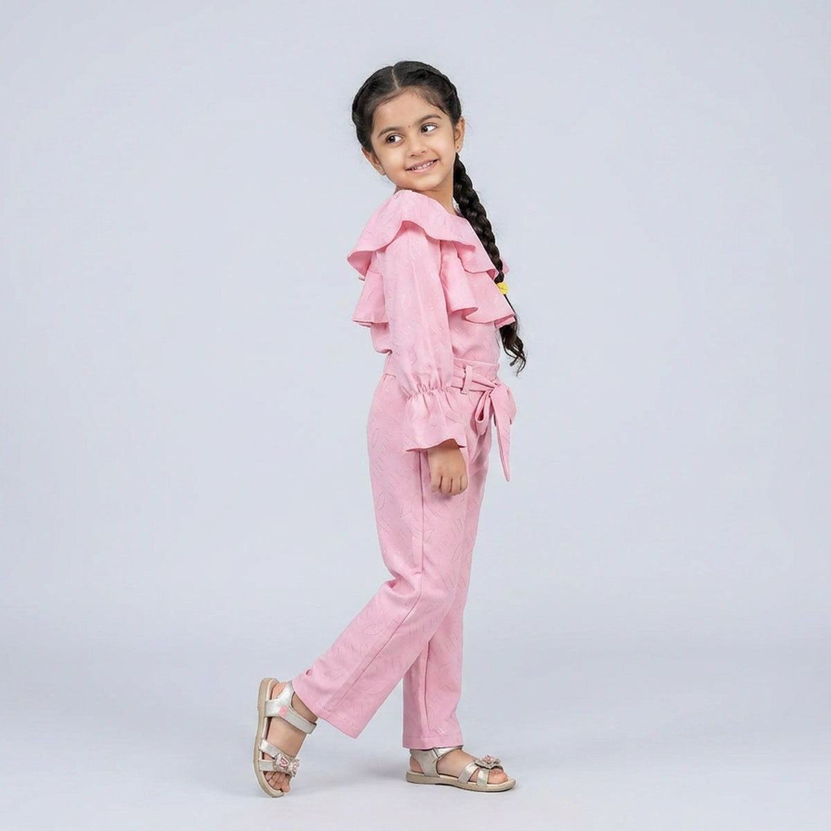 Girl Ruffle Top with Tie-Waist Pants Co-ord Set