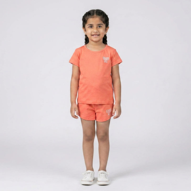 Girls Cotton Co-Ord Set – Cute T-Shirt & Shorts Casual Outfit for Kids