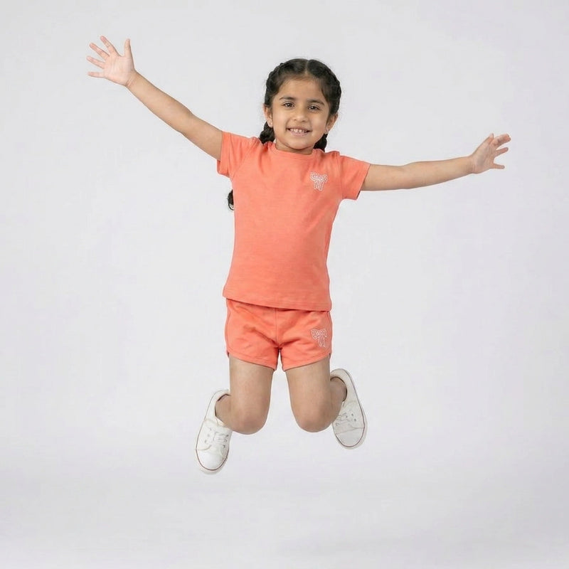 Girls Cotton Co-Ord Set – Cute T-Shirt & Shorts Casual Outfit for Kids