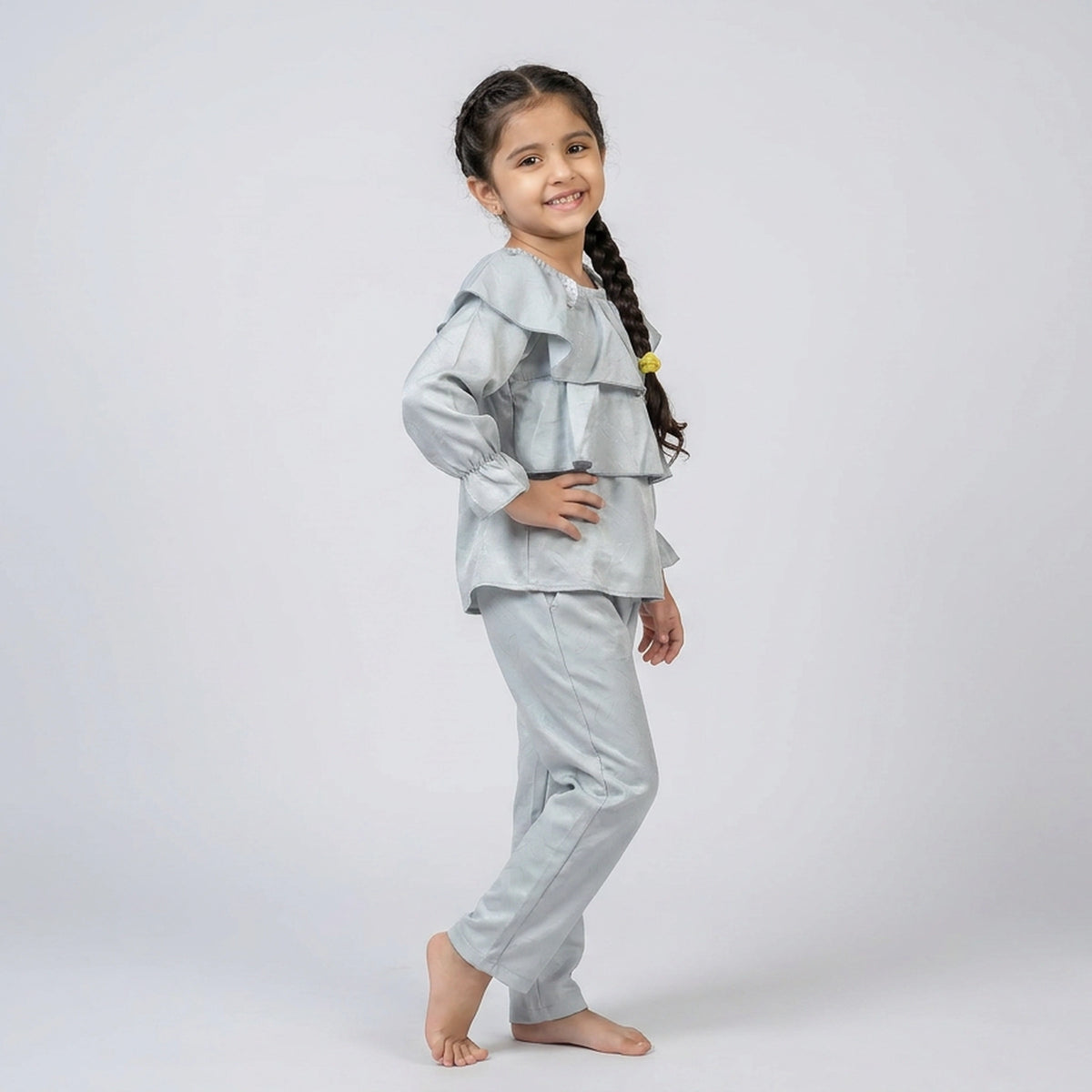 Girl Ruffle Top with Tie-Waist Pants Co-ord Set