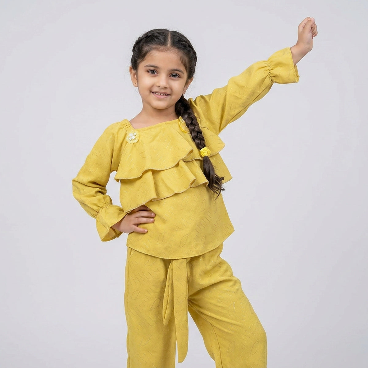Girl Ruffle Top with Tie-Waist Pants Co-ord Set