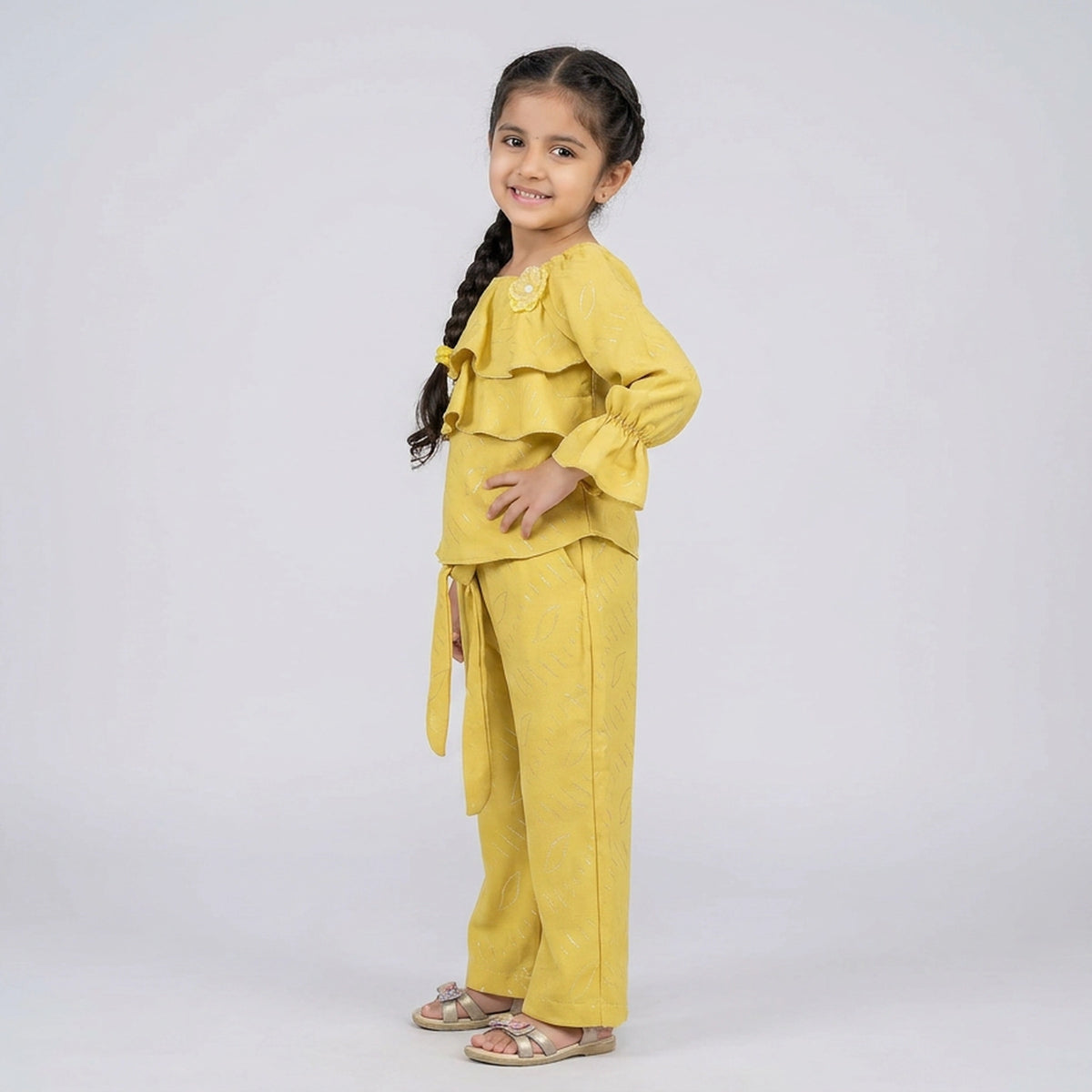 Girl Ruffle Top with Tie-Waist Pants Co-ord Set
