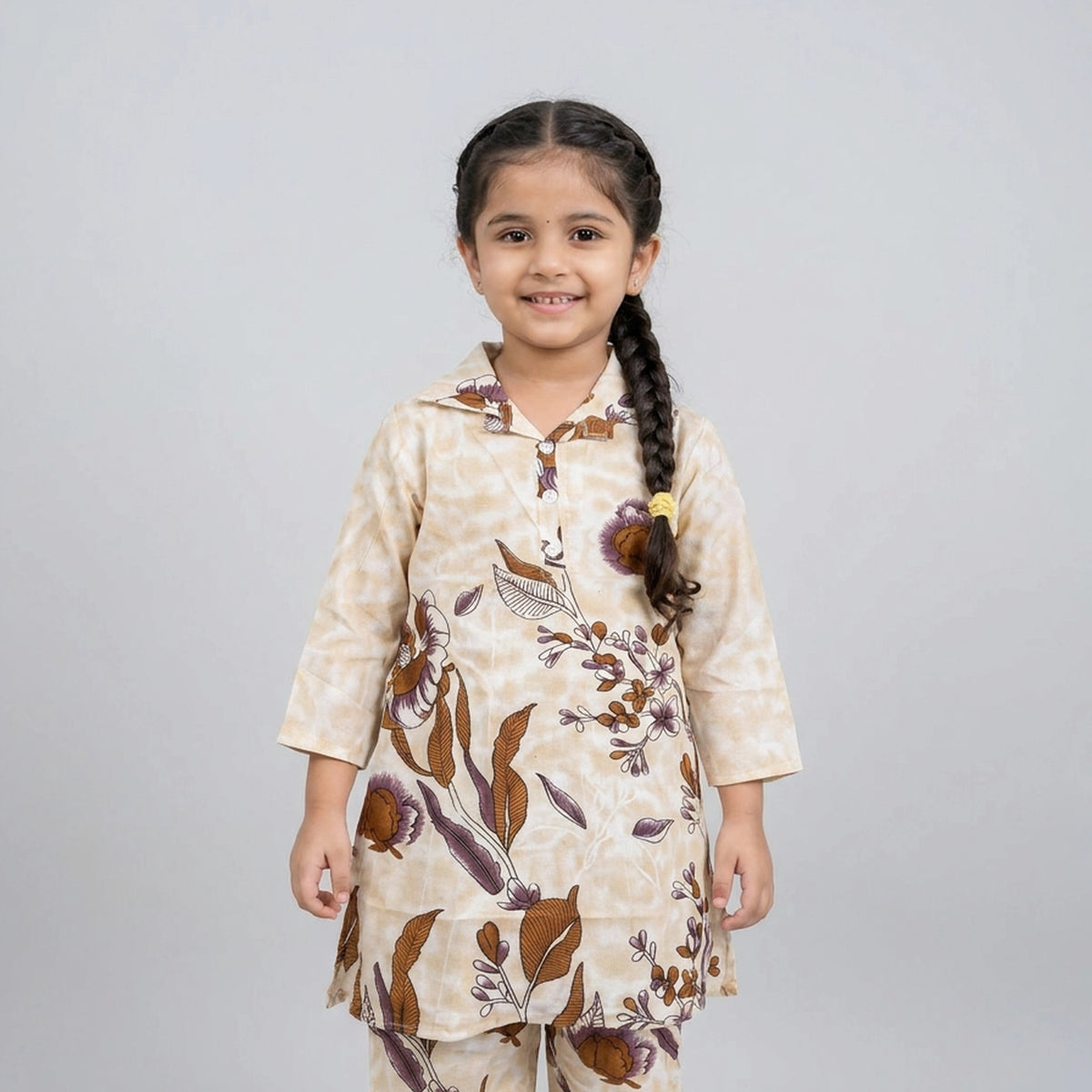 Girls Pink Floral Print Tie-Up Peplum Top with Pants Co-ord Set