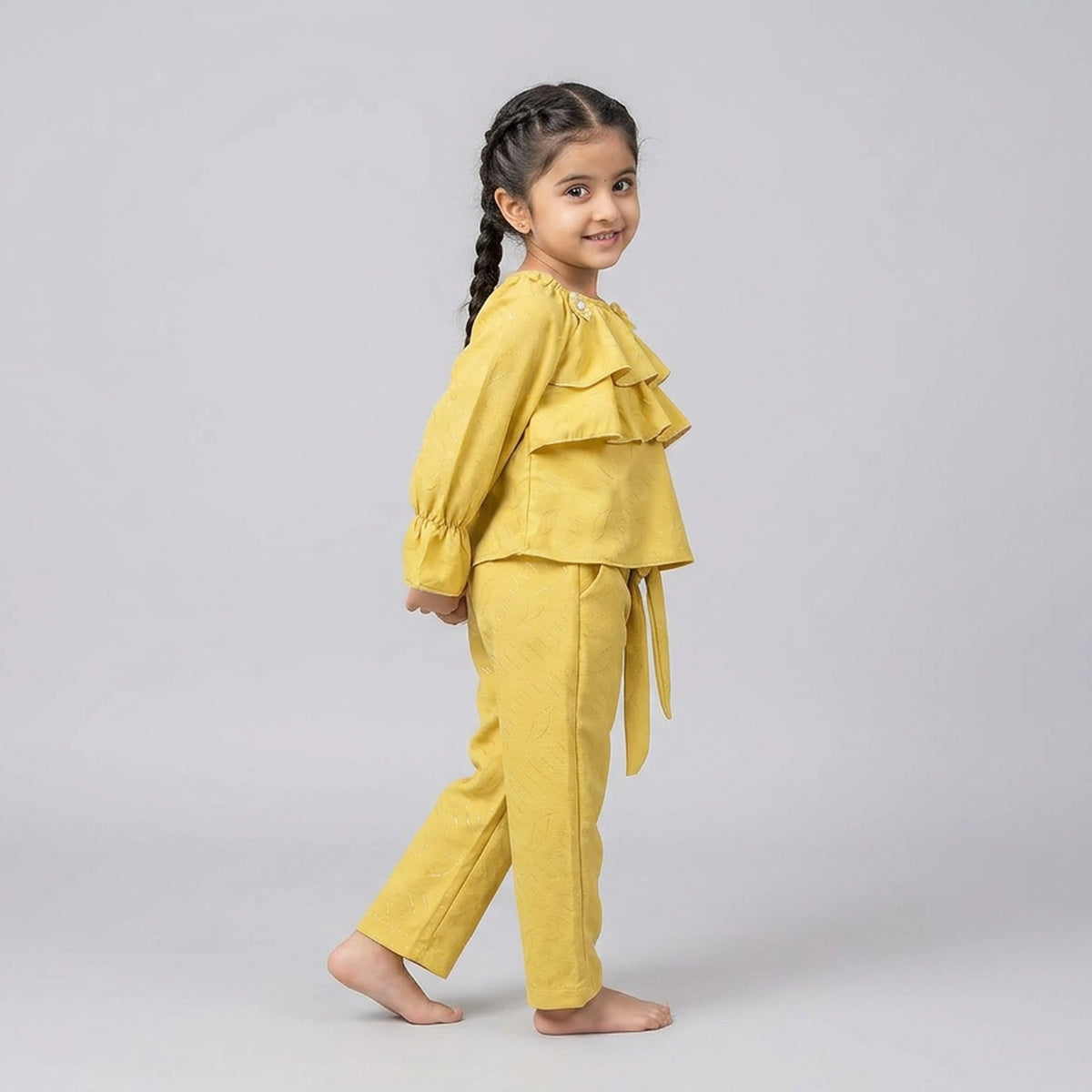 Girl Ruffle Top with Tie-Waist Pants Co-ord Set