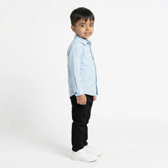 BOYS Light Blue Formal Shirt & Black Pants Set – Smart Casual Kids Outfit