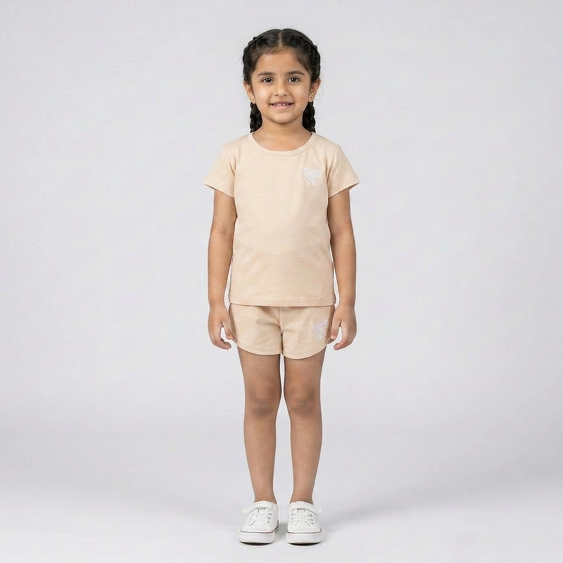 Girls Cotton Co-Ord Set – Cute T-Shirt & Shorts Casual Outfit for Kids