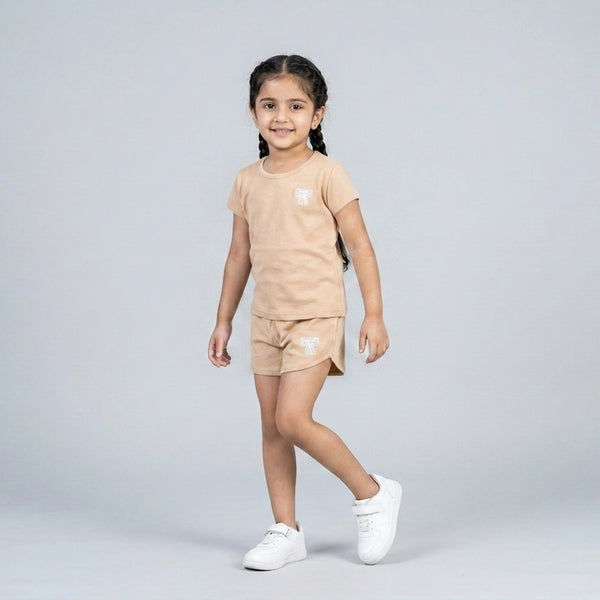 Girls Cotton Co-Ord Set – Cute T-Shirt & Shorts Casual Outfit for Kids