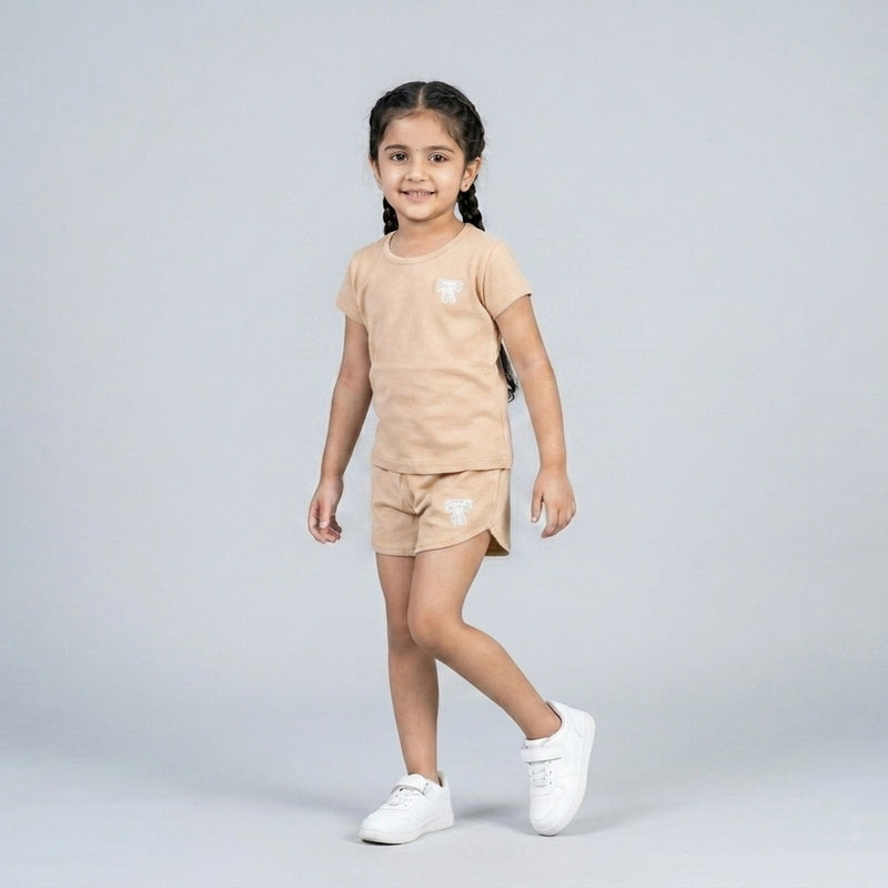 Girls Cotton Co-Ord Set – Cute T-Shirt & Shorts Casual Outfit for Kids