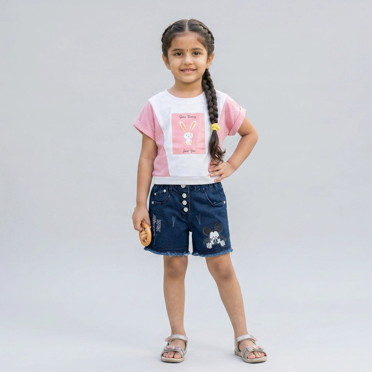 Girls Black & White Bunny Print Colorblock Sweatshirt