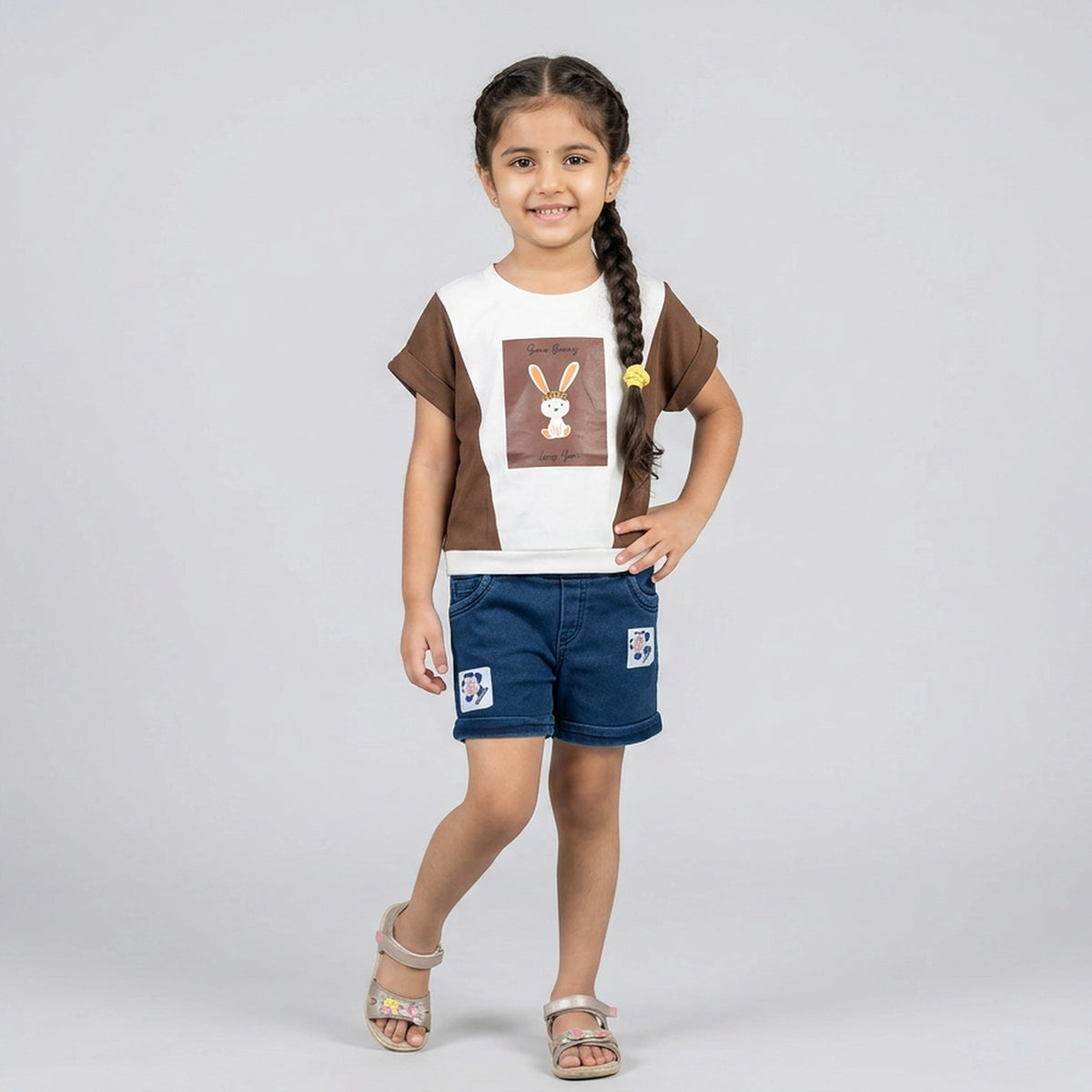 Girls Black & White Bunny Print Colorblock Sweatshirt