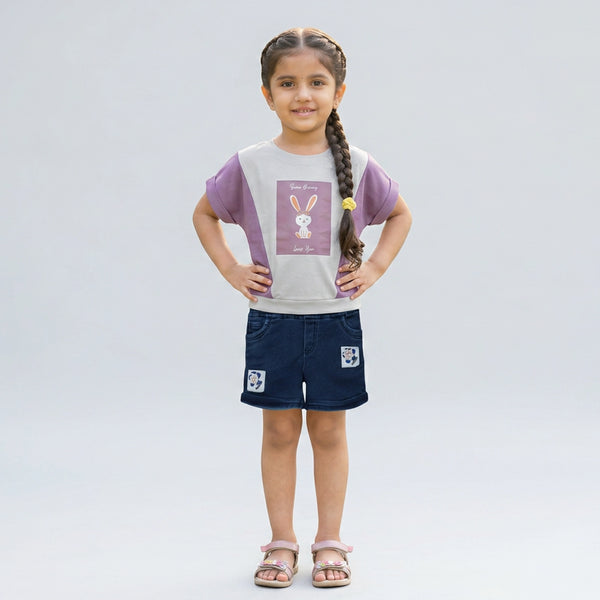 Girls Black & White Bunny Print Colorblock Sweatshirt