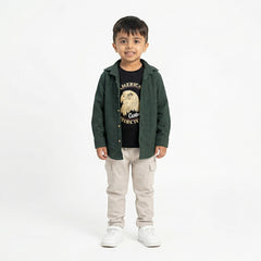 BOYS Green Casual Shirt & Printed T-Shirt Set with Pants – Stylish Kids Outfit (3-Piece Set)