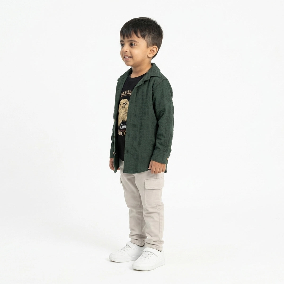 BOYS Green Casual Shirt & Printed T-Shirt Set with Pants – Stylish Kids Outfit (3-Piece Set) - image 3